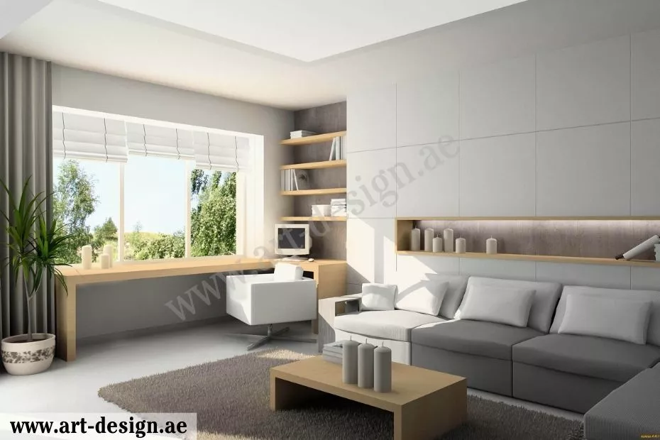 ديكورات جبس جدران صالات في الإمارات: كيفية اختيار ديكور الجبس المناسب 2 استخدام الجبس بورد مع الخشب أو ورق الجدران