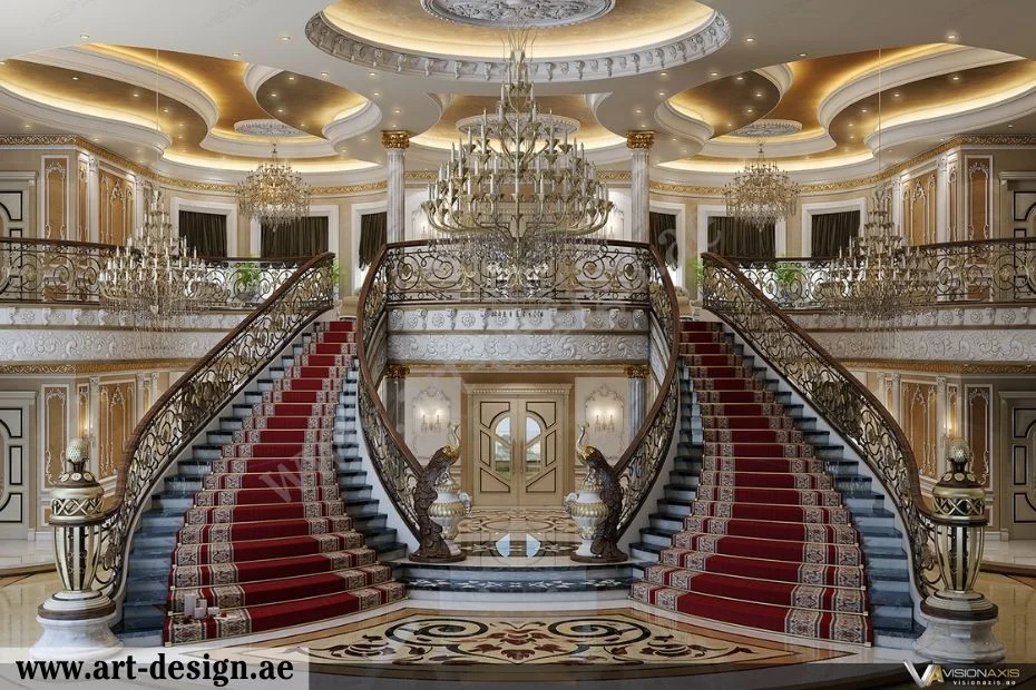 أحدث ديكورات جبس اسقف درج في الإمارات 5 اختيار تصاميم جبس اسقف بيت الدرج متنوعة للمساحة الكبيرة