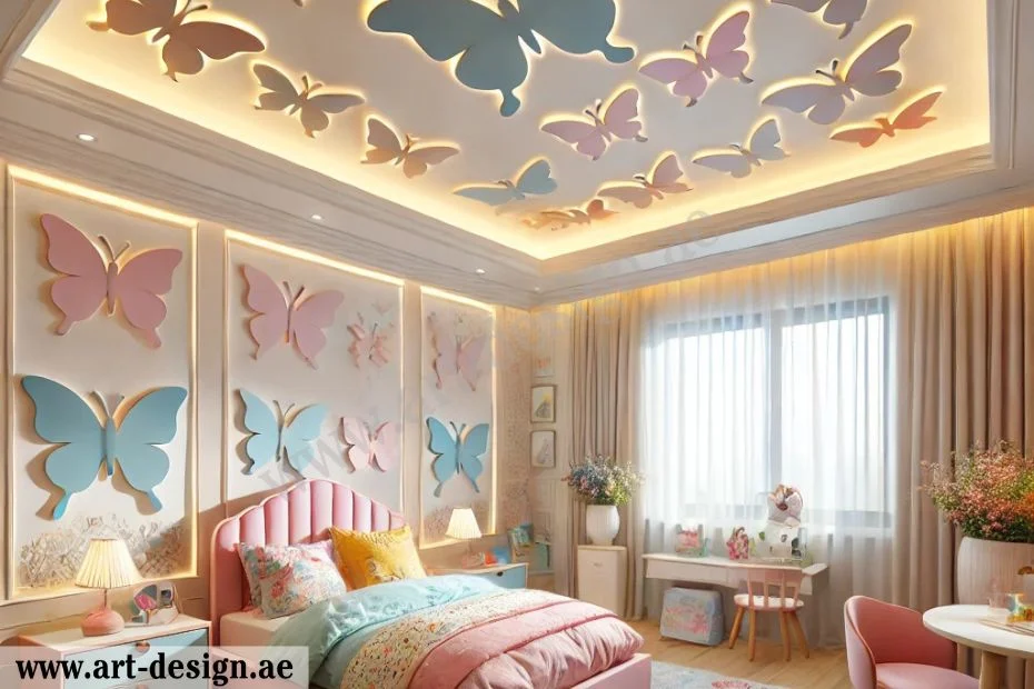 ديكورات جبس غرف نوم اطفال 2 اعتماد تصميم فراشات جبس بورد لغرف الاطفال