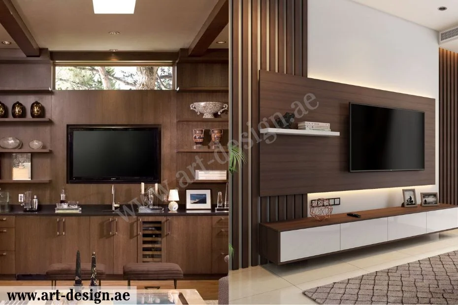 تصاميم ديكور صالات جلوس مع التلفاز في الامارات 5 الخشبية كلاسيكية ومودرن