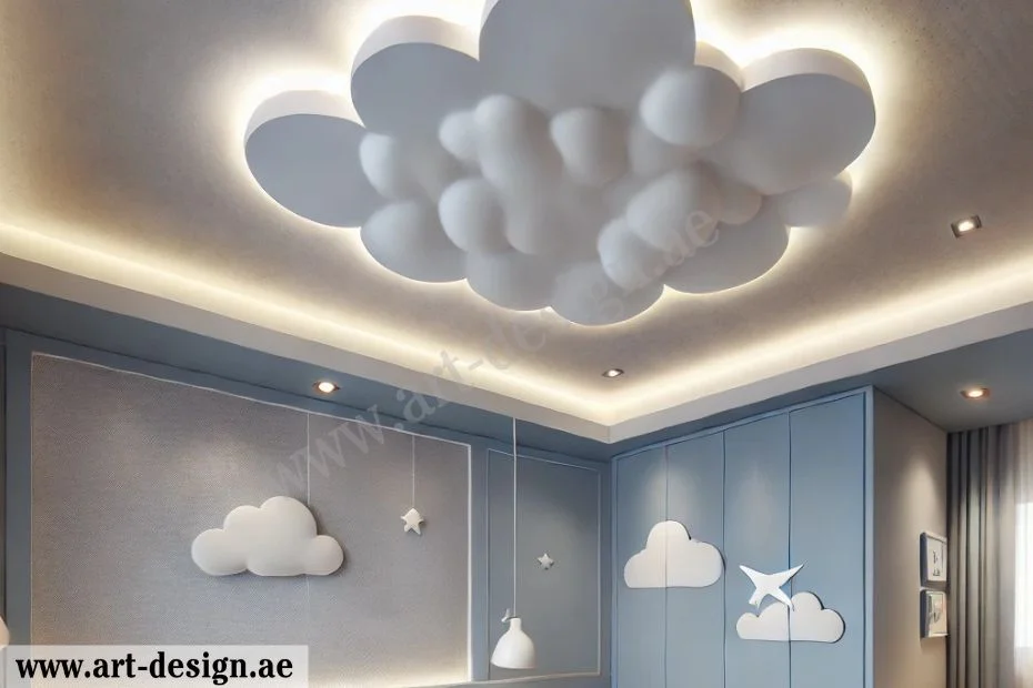 جبس أسقف على شكل غيمة مع إضاءة مميزة
