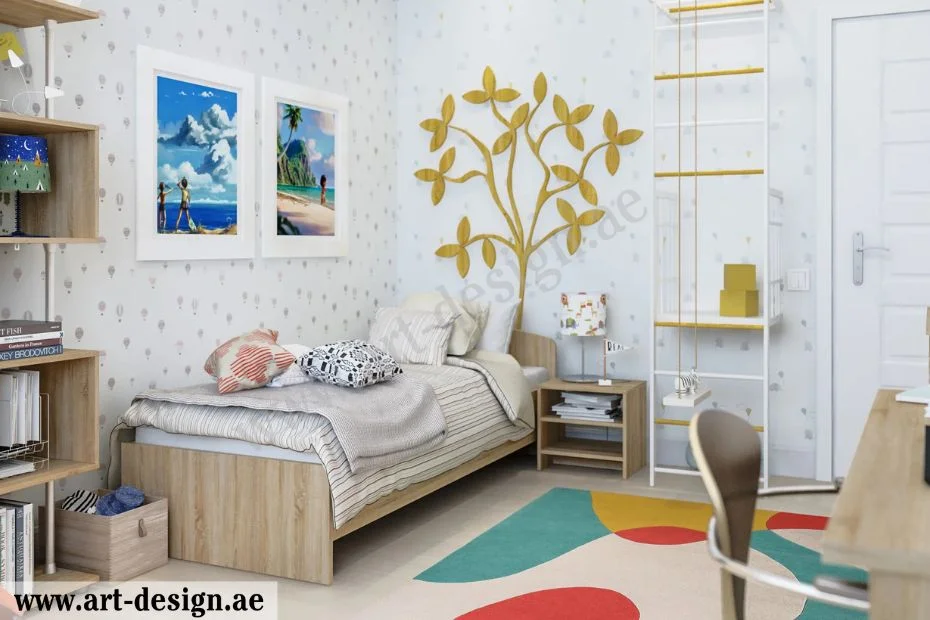 دمج بعض لوحات المناظر الطبيعية أو صور العائلة مع تصميم الغرفة