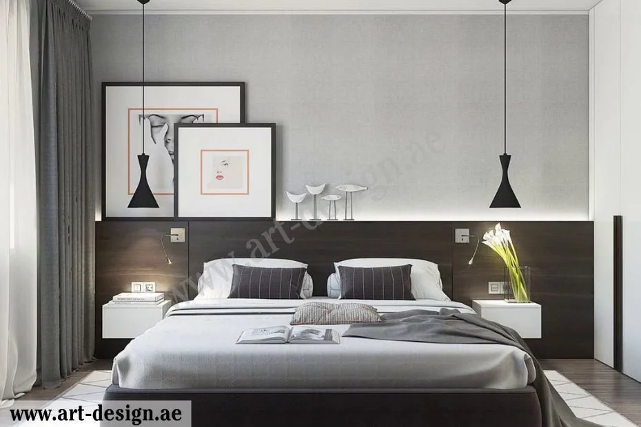 ديكورات غرف نوم صغيرة لشخصين في الامارات دبي 4 وضع السرير في وسط الجدار الرئيسي