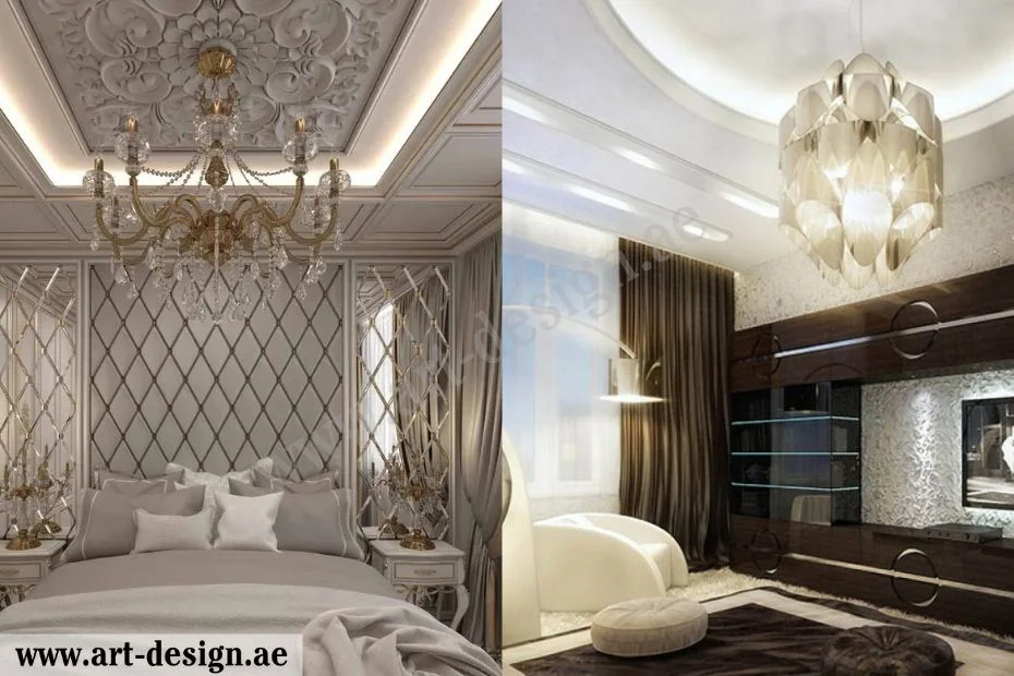 غرف نوم كلاسيك،ديكورات جبس على هيئة أشكال هندسية