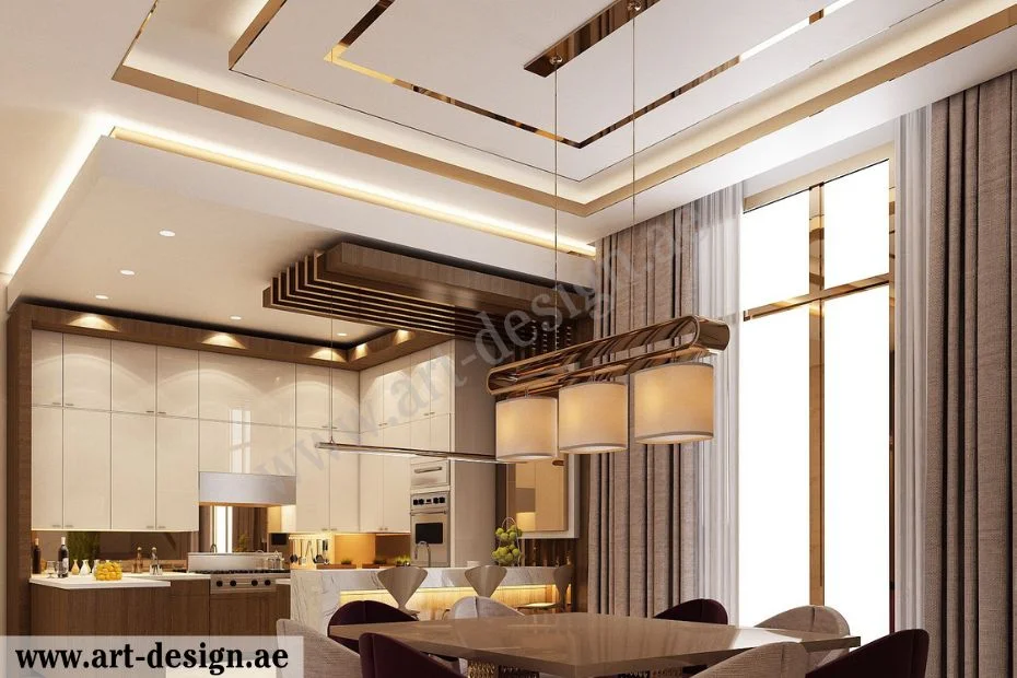 وضع مصابيح بشكل متداخل ضمن السقف وفق أشكال وألوان مختلفة