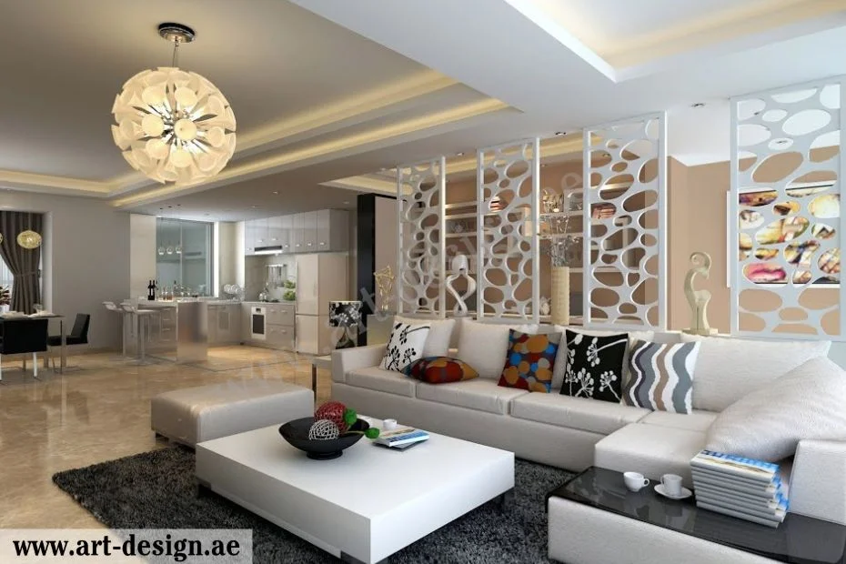 تصاميم ديكورات صالات شقق مودرن في الإمارات دبي 7 استخدام الجبس في ديكورات الأسقف