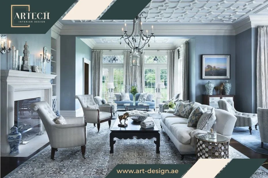 تصميم ديكور صالات استقبال كبيره 10 قم بتوزيع الأثاث بشكل انسيابي، وبحيث لا يحجب أيّ قسم عن الآخر