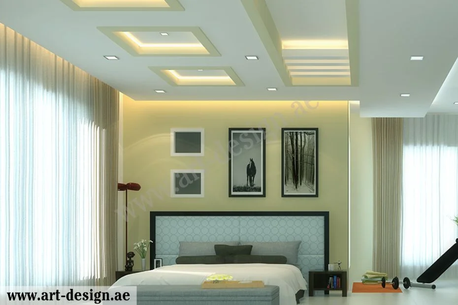 الأشكال المستطيلة والمربعة مع وحدات إضاءة بلون يناسب طلاء الصالة