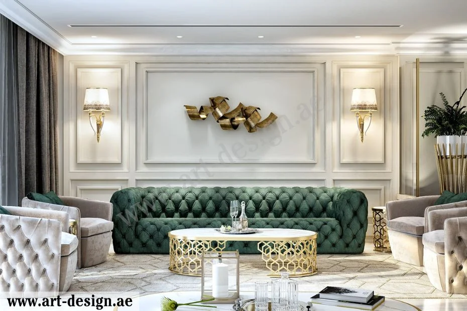 ديكورات غرف جلوس فخمة الإمارات دبي 5 انتقاء ألوان متناسقة وتوزيع الأثاث بطريقة احترافية