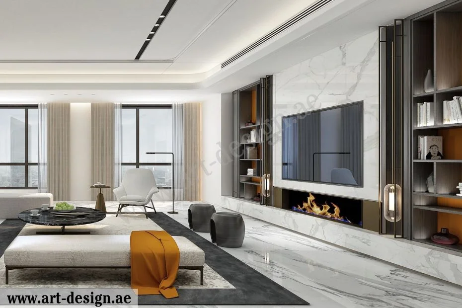 أفكار مبتكرة لتصاميم طاولات تلفزيون تجذب الأنظار 3 تصميم طاولة تلفاز مع بعض الرفوف