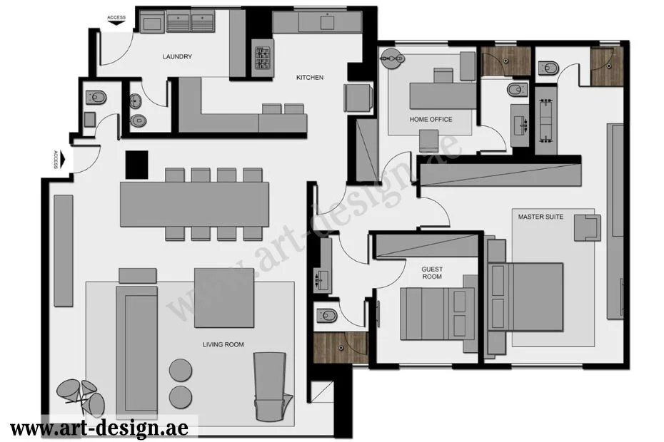 توزيع عناصر بيت مودرن من الداخل
