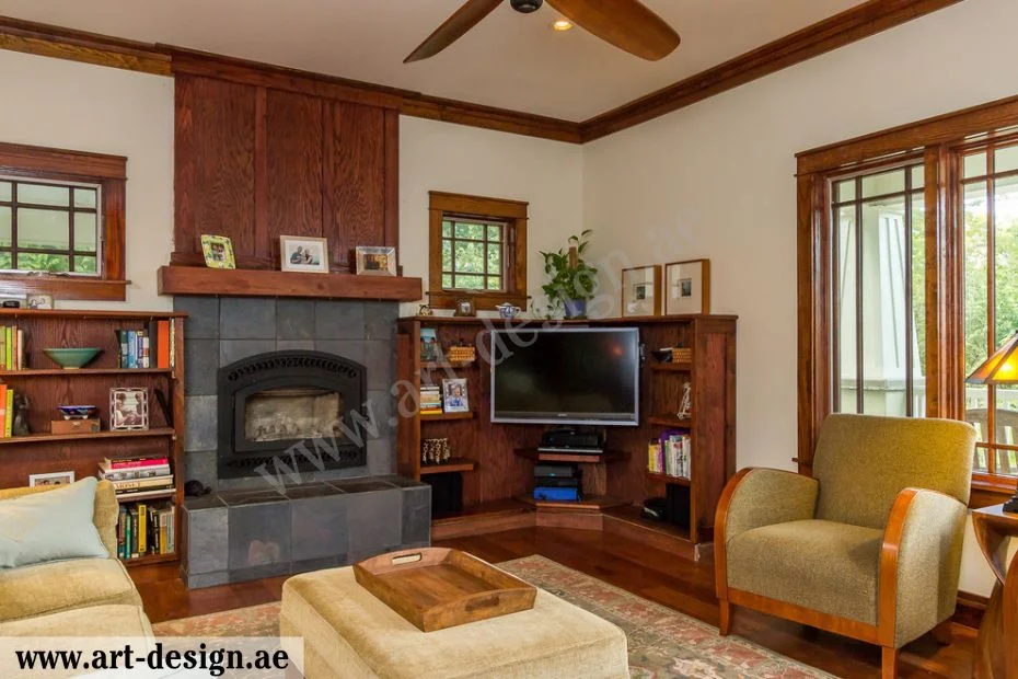 أفكار مبتكرة لتصاميم طاولات تلفزيون تجذب الأنظار 4 طاولة خشبية في زاوية الغرفة