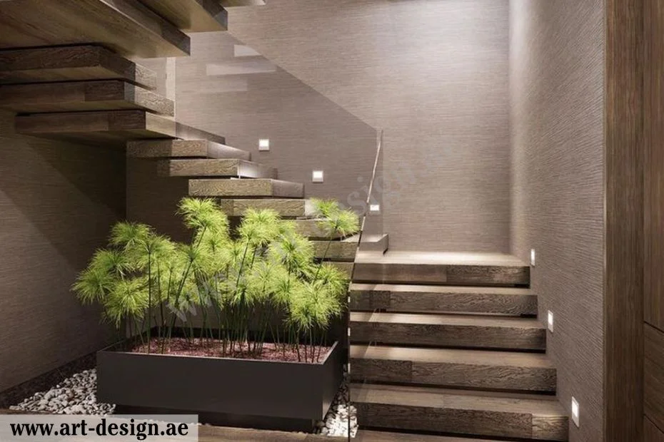 أفضل أفكار وخدمات تصميم ديكور تحت الدرج الإمارات دبي 5 إضافة بعض الشجيرات الداخلية