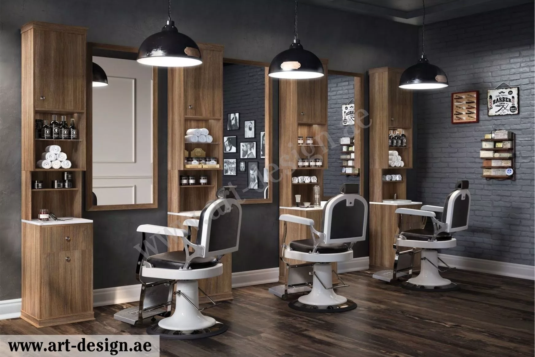 بالصور: كيفية تصميم صالون حلاقة رجالي مميز في الإمارات 6 استخدام الخشب في تنفيذ الديكور