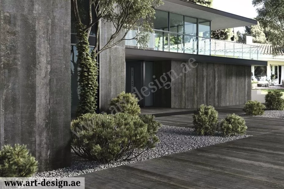 يعد استخدام الحصى والحجارة أحد أجمل أفكار تصميم مداخل فلل خارجية
