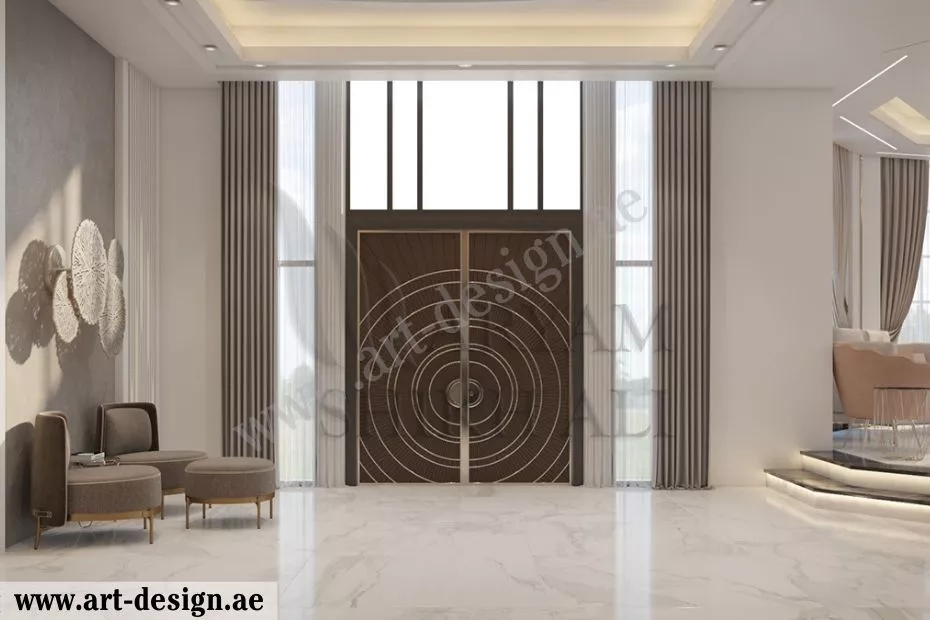يمكن تصميم مجلس صغير في تصميم مدخل فيلا داخلي