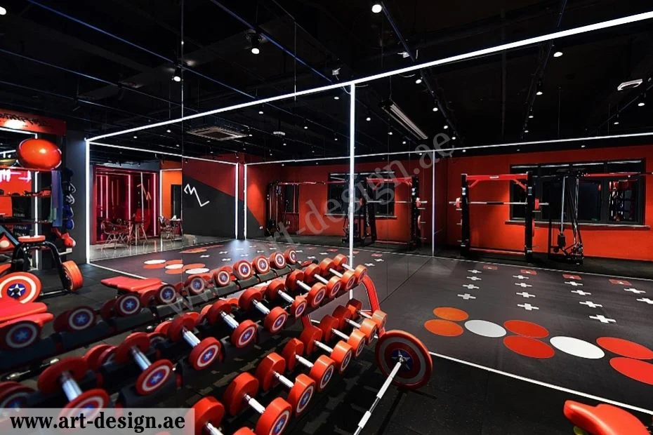 تصميم ديكورات صالات رياضية مميزة في الإمارات 2 استخدام ألوان توحي بالطاقة