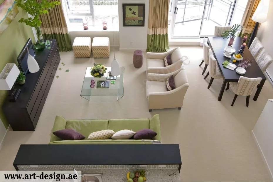 ألوان غرفة معيشة مفتوحة على المطبخ