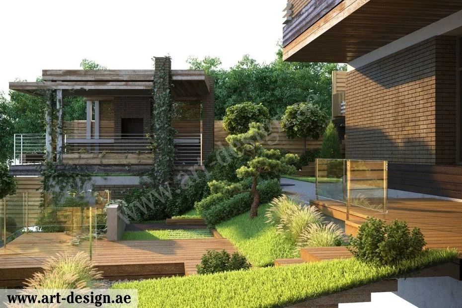 تصميم حدائق منزلية صغيرة بشكل مربعات متوزعة في أنحاء الفناء الخارجي