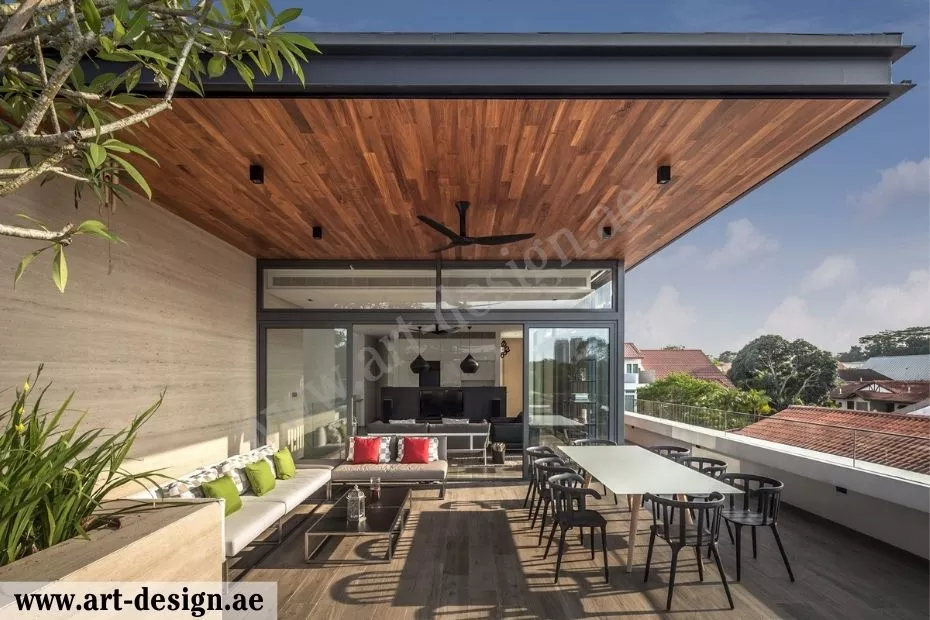 بالصور تنسيق سطح المنزل بأفكار مبتكرة 2024 2 تنسيق سطح مذهل تم تقسيم مساحته الواسعة لجلستين .مختلفتين