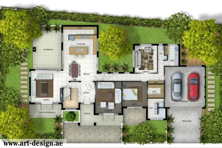 مخطط داخلي لفيلا وشقق جانبية بالإمارات 5 مخطط دور ارضي فخم