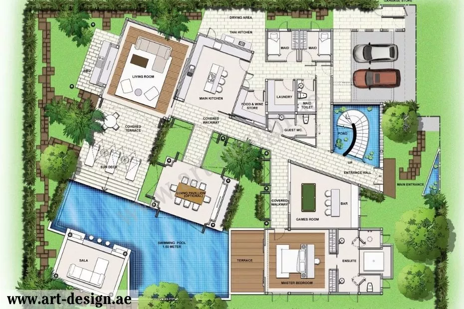 مخطط داخلي لفيلا وشقق جانبية بالإمارات 2 مخطط فله وشقتين مساحة 400