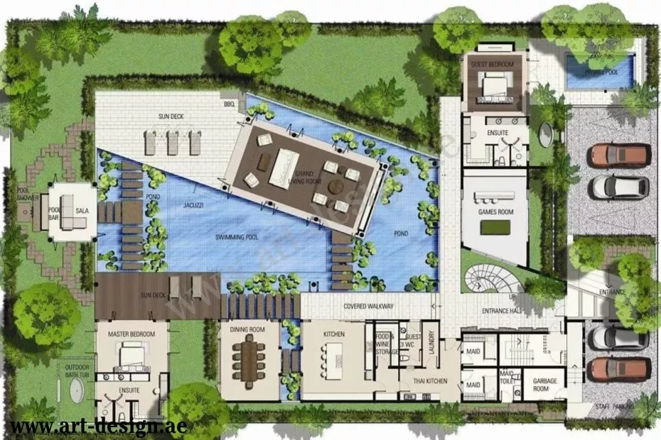 مخطط داخلي لفيلا وشقق جانبية بالإمارات 3 مخطط فله وشقتين مساحة ٥٠٠.