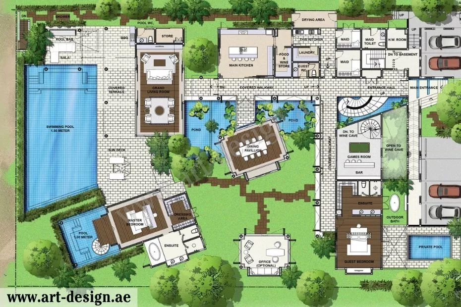 مخطط داخلي لفيلا وشقق جانبية بالإمارات 4 مخطط فله وشقتين مساحة ٦٠٠