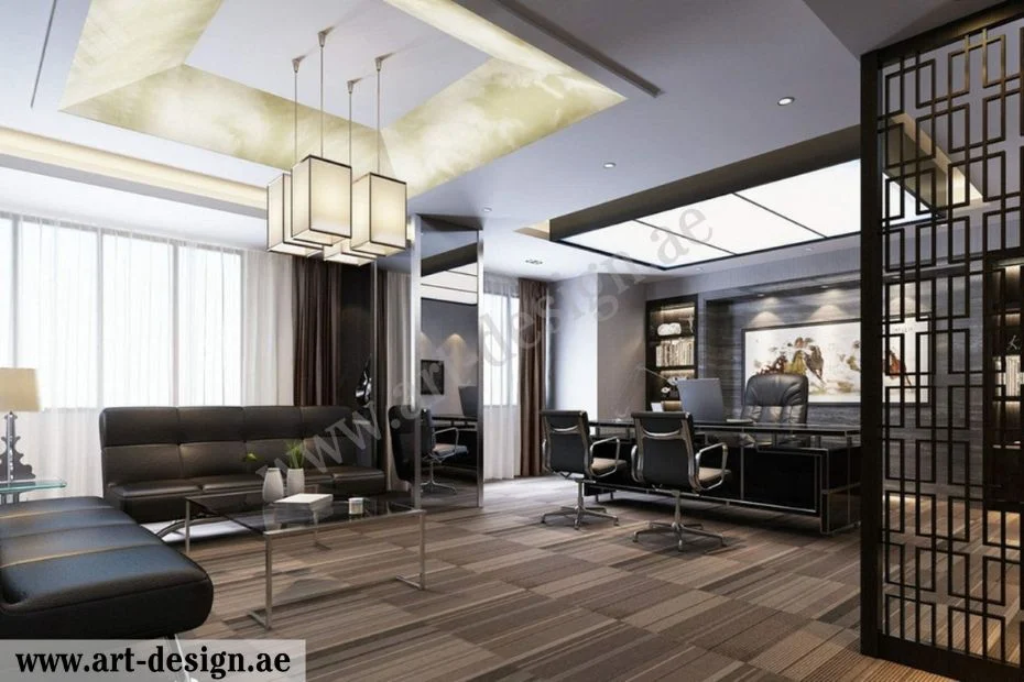 لمسة من التميز والأناقة: تصميم مكاتب مودرن 4 إضاءة المكتب
