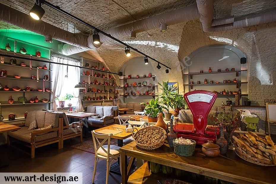 تصميم مطعم شعبي بأسلوب عصري في الامارات 5 إضافة إكسسوارات تراثية للديكور