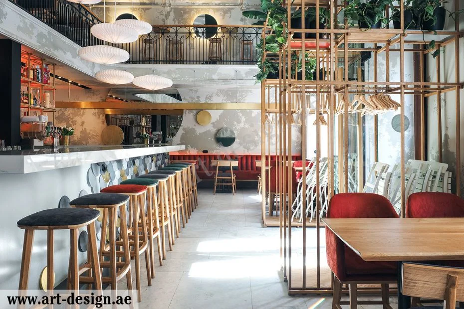 تصميم مطعم شعبي بأسلوب عصري في الامارات 4 استخدام ألوان فاتحة ومفرحة