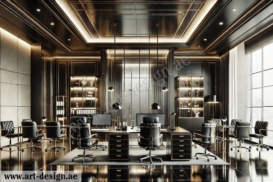 لمسة من التميز والأناقة: تصميم مكاتب مودرن 7 اعتماد اللون الأسود في تصميم المكتب