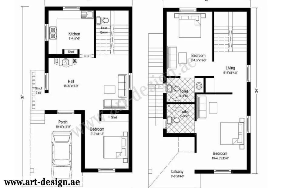 أفكار تصميم منزل 150 متر واجهة واحدة 5 تصميم منزل 150 متر 7.5×20