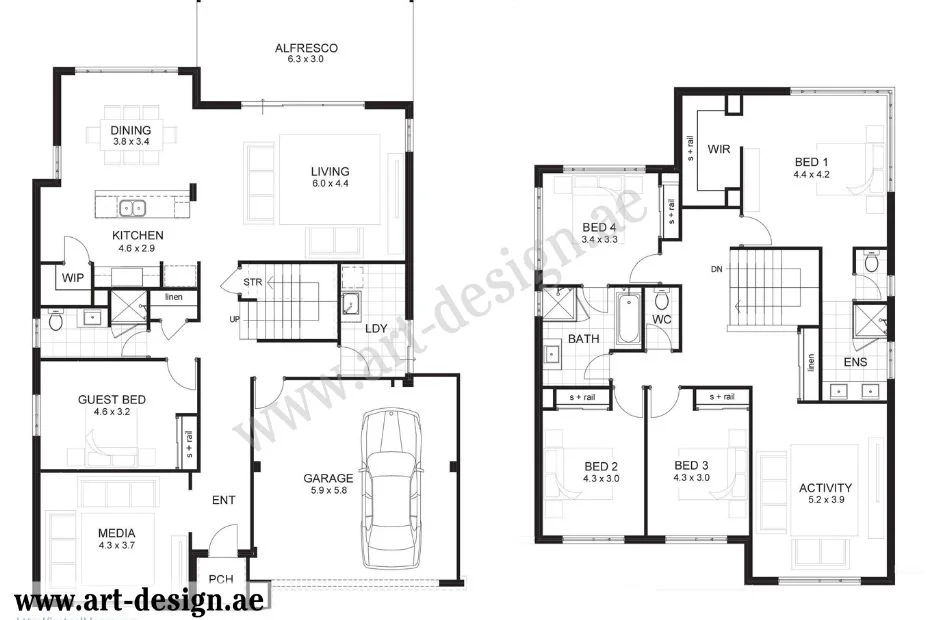 أفكار تصميم منزل 150 متر واجهة واحدة 4 خرائط منازل 150 متر 10×15