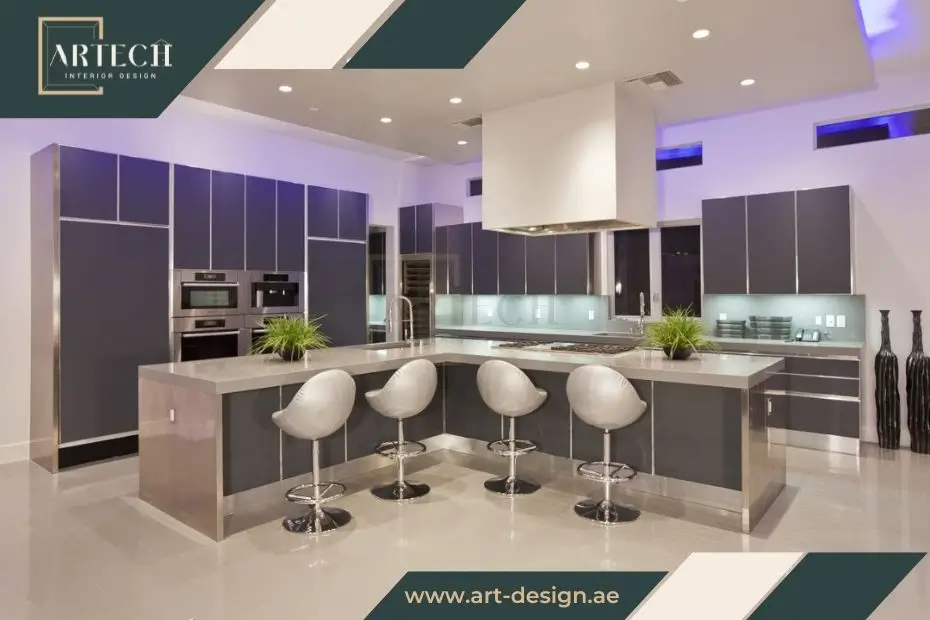 ديكورات جبس بورد مطابخ امريكي 8 توضع الكراسي الطويلة عند البار